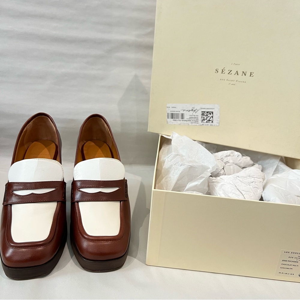 Sézane Jessie Mocassins Chocolat Multi Two-Tone Heels US 8